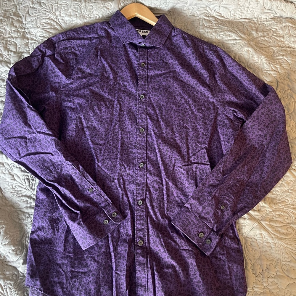 Express Men's Purple Button-Up Shirt Extra Slim Size Large